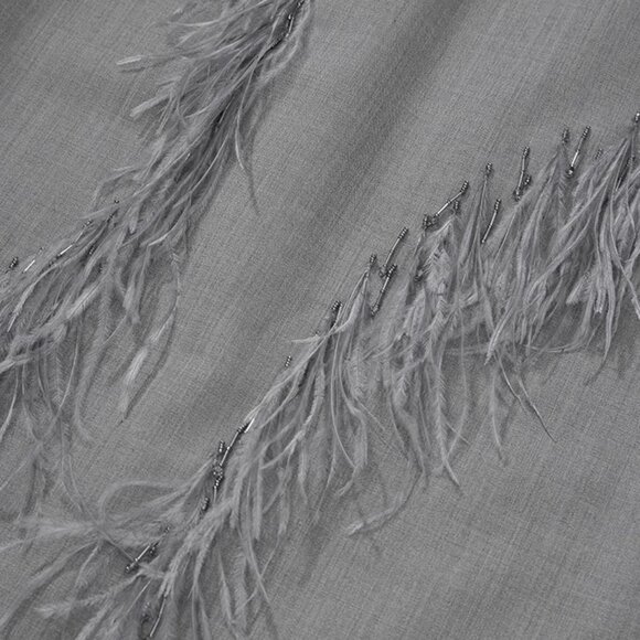 CHICJOC Ostrich Feather Beaded Wool Skirt size 40 in grey - Picture 9 of 14